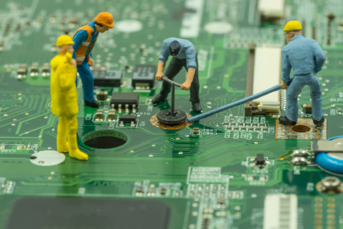 technical support customer service concept. businessman using laptop with vitual screen support customer assistance icon, technology internet online, it support, call center client service help tech.